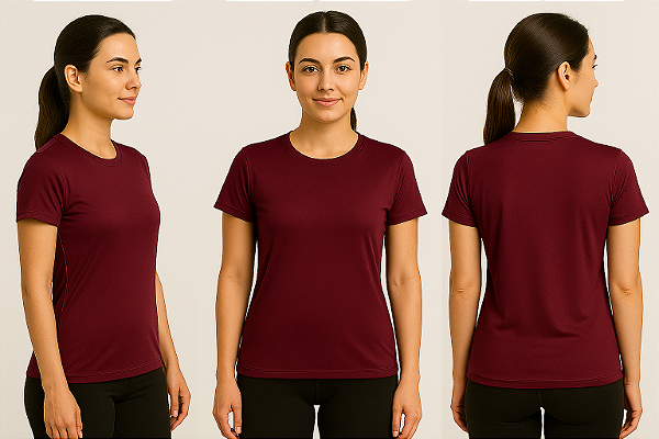 Baby Look Manga Curta Lisa Sport Dry Vinho