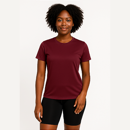 Baby Look Manga Curta Lisa Sport Dry Vinho