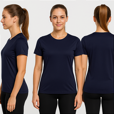Baby Look Manga Curta Urban Dry 100% Poliamida Premium Azul Marinho