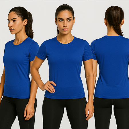 Baby Look Manga Curta Urban Dry 100% Poliamida Premium Azul Royal