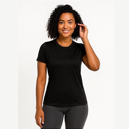 Baby Look Manga Curta Urban Dry 100% Poliamida Premium Preto