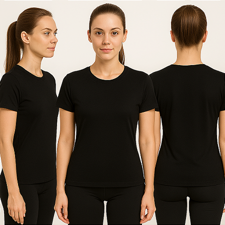 Baby Look Manga Curta Lisa Sport Dry Preta