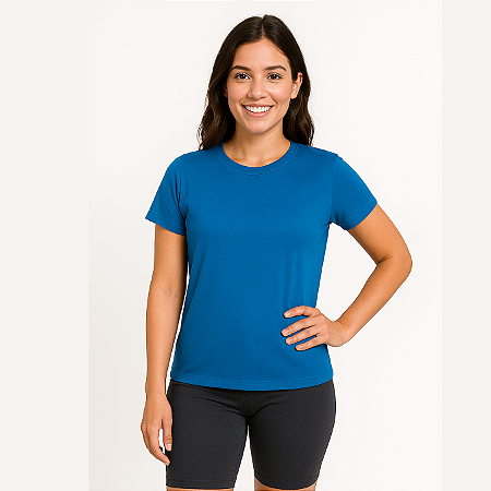 Baby Look Manga Curta Lisa Sport Dry Azul Celeste