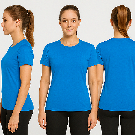 Baby Look Manga Curta Lisa Sport Dry Azul Celeste