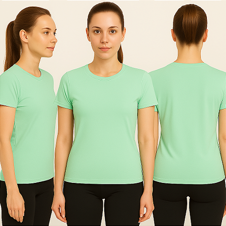 Baby Look Manga Curta Lisa Sport Dry Azul Acqua