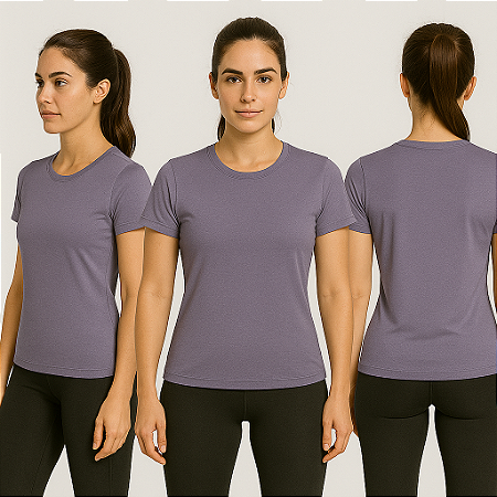 Baby Look Manga Curta Lisa Sport Dry Lilás