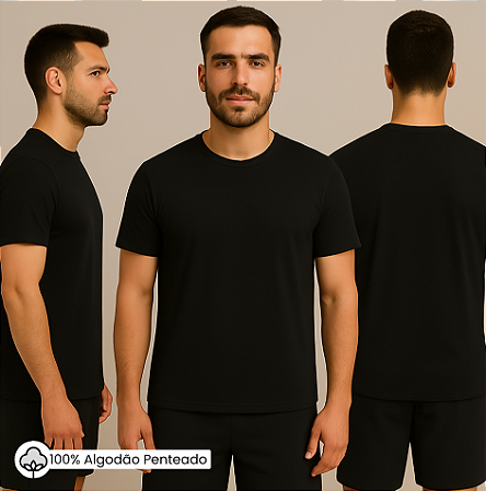 Camiseta Manga Curta Algodão Penteado 30.1 Preto