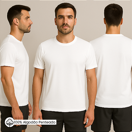Camiseta Manga Curta Algodão Penteado 30.1 Branco
