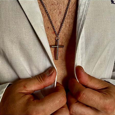 Corrente de aço Masculina Crucifixo Cromada