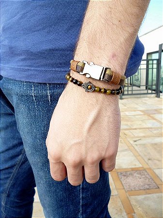 Pulseira de pedra masculina olho de tigre e mão de fátima - Verkstad pulseiras  masculinas e relógios