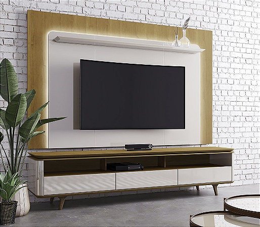 Rack com Painel 3 gavetas Legacy Led 2.2 - Nature c/off white IMC