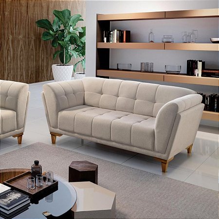 Sofá 2 lugares Austrália - Tecido veludo bege RDM