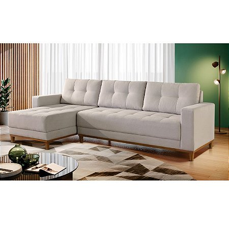 Sofá 3 lugares + chaise Argentina - Tecido veludo bege RDM