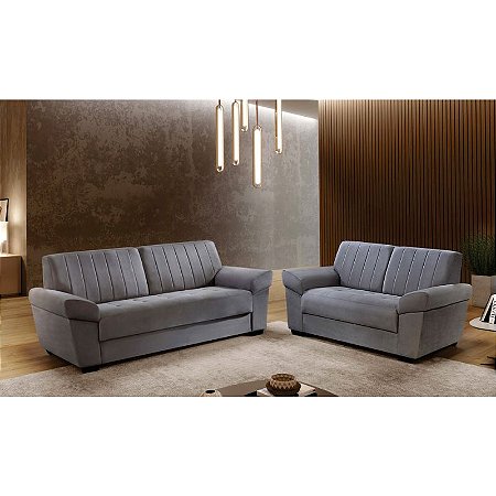 Sofá 3 e 2 lugares Bolívia - Tecido veludo cinza RDM