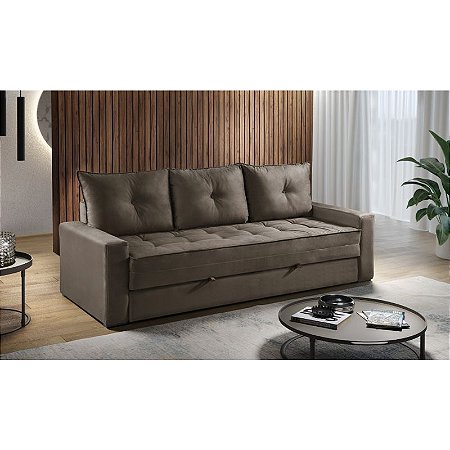 Sofá cama Beirute - Tecido veludo marrom RDM