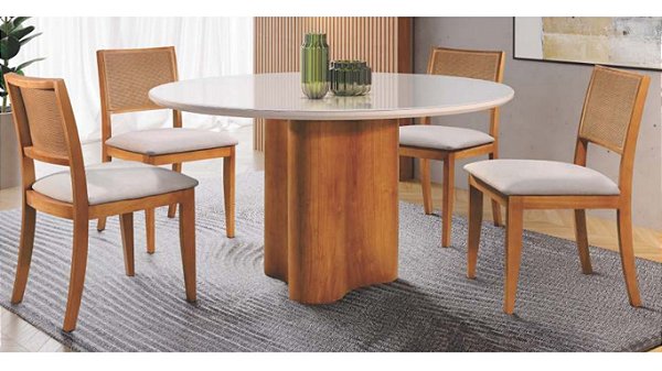 Mesa c/ 4 cadeiras Calêndula - Tecido veludo creme KR