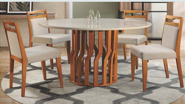 Mesa c/ 4 cadeiras Íris - Tecido veludo creme KR