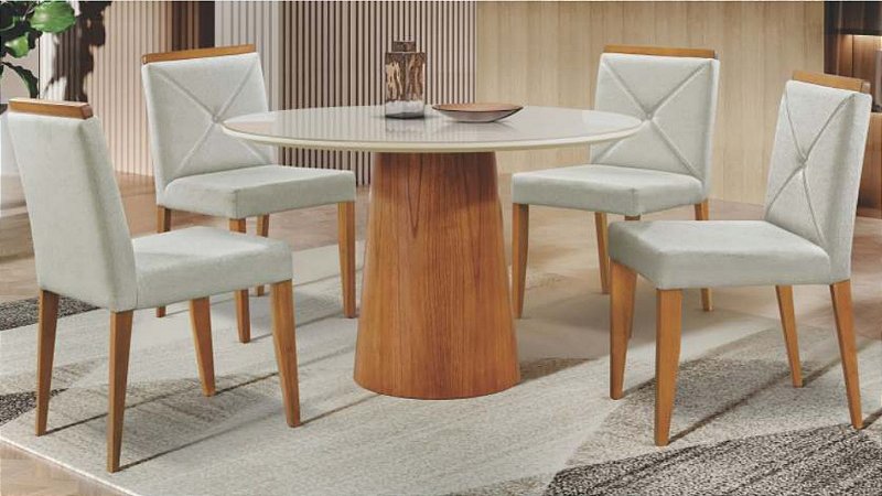 Mesa c/ 4 cadeiras Hibisco - Tecido linho creme KR