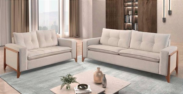 Conjunto 3 e 2 Lugares Texas - Tecido linho creme RDM