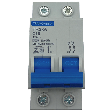 DISJUNTOR BIP DIN TERM TR3KA 2P 10A CURVA C - TRAMONTINA