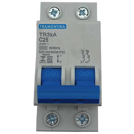 DISJUNTOR BIP DIN TERM TR3KA 2P 25A CURVA C - TRAMONTINA