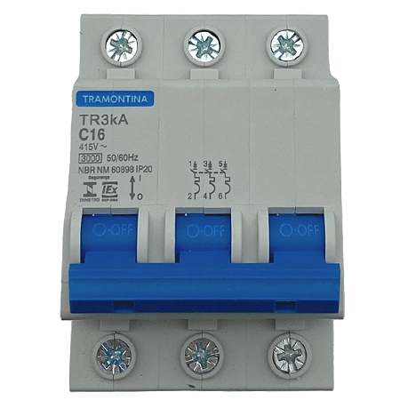 DISJUNTOR TRIP DIN TERM TR3KA 3P 16A CURVA C - TRAMONTINA