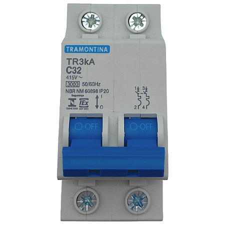 DISJUNTOR BIP DIN TERM TR3KA 2P 32A CURVA C - TRAMONTINA