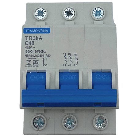 DISJUNTOR TRIP DIN TERM TR3KA 3P 40A CURVA C - TRAMONTINA