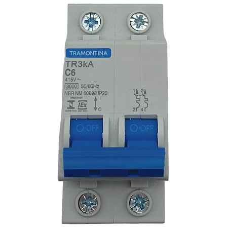 DISJUNTOR BIP DIN TERM TR3KA 2P 6A CURVA C - TRAMONTINA