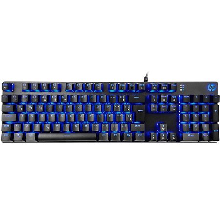 Teclado Mecânico Gamer HP GK400F, LED Azul, ABNT2