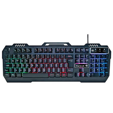 Teclado Gamer Fortrek Crusader, LED Rainbow, USB, ABNT2