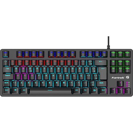 TECLADO MECANICO FORTREK BLACK HAWK COMPACTO, RAINBOW, ABNT2, SWITCH BROWN, PRETO