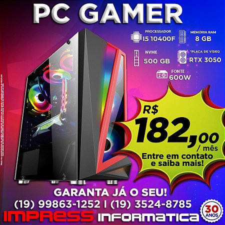 PC Gamer i5 10400F com RTX 3050