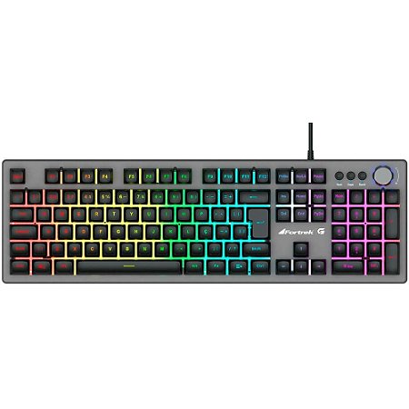 Teclado Semi-Mecânico Gamer Fortrek Holt Grafite, LED Rainbow, ABNT2, Grafite
