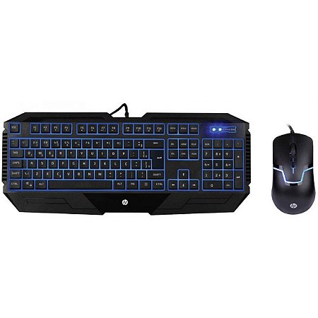 Combo Teclado e Mouse HP GK1100, Led Blue, 1600 DPI, Black