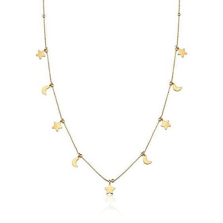 Colar Lua e Estrela Banho Ouro 18k