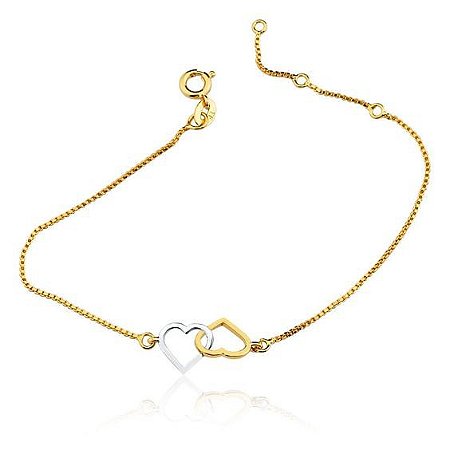 Pulseira 2 corações Vazados Banho Ouro 18K
