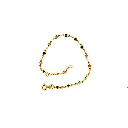 Pulseira Zircônias Coloridas Banho Ouro 18K