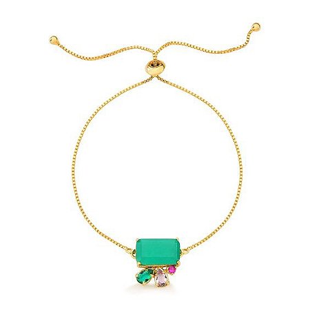 Pulseira Pedra Verde Banho Ouro 18k