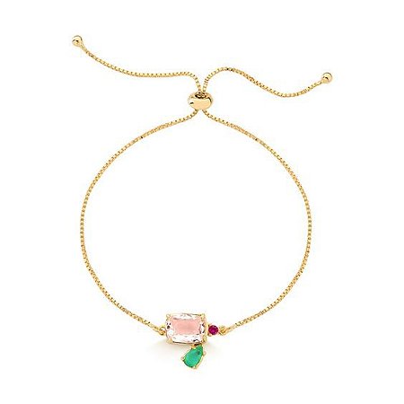 Pulseira Pedra Rosa Banho Ouro 18k
