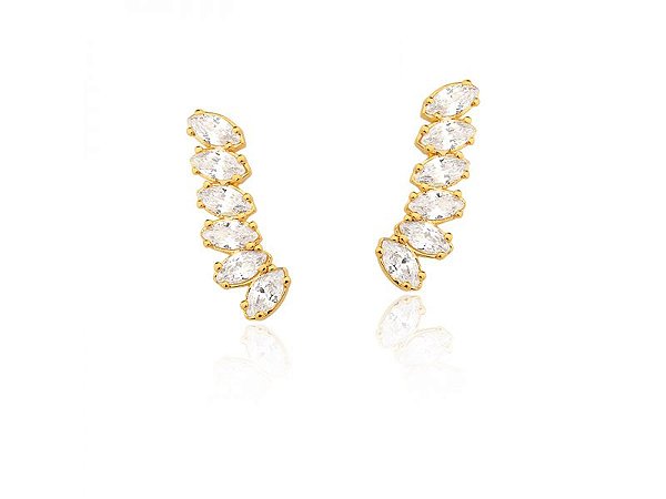 Brinco EarCuff Zircônias Folheado a Ouro 18K.