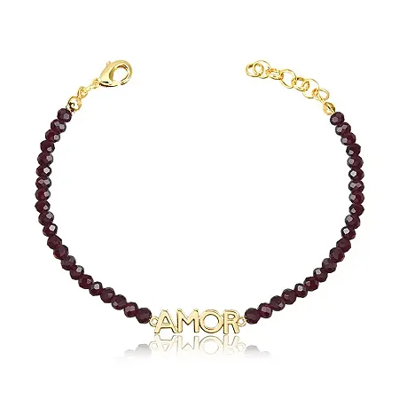 Pulseira colors com escrita AMOR Banho Ouro 18k