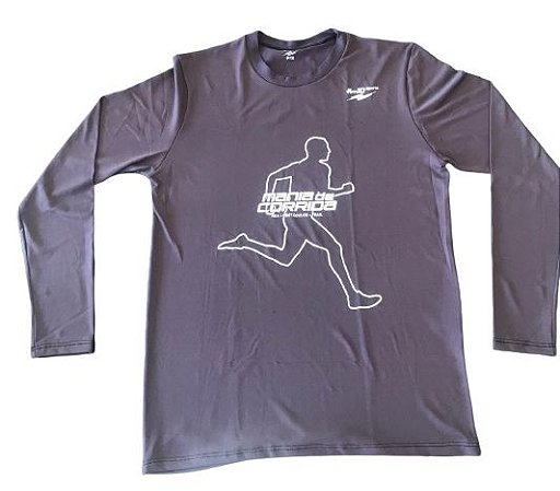 Camiseta Mania de Corrida Marrom Café Manga Longa em Poliamida