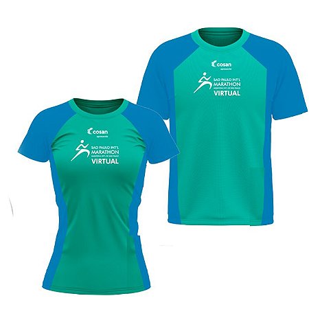 Camiseta São Paulo Marathon Virtual Azul e Verde em poliéster