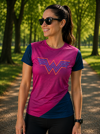 Camiseta Corrida Mulher Maravilha Roxa e Azul