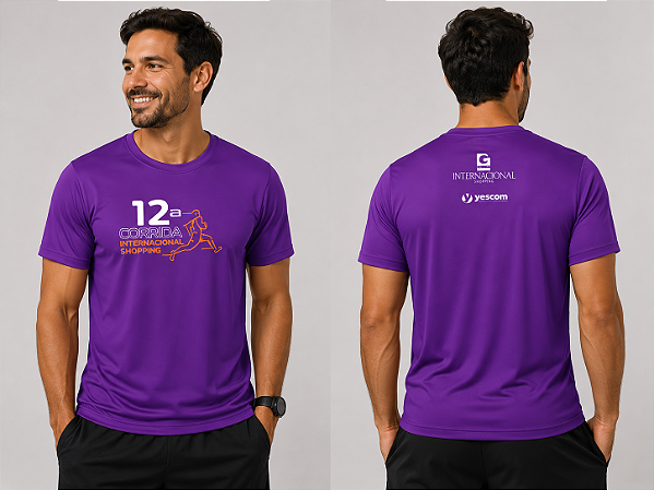 Camiseta 12ª Corrida Shopping Internacional de Guarulhos Roxa em Poliéster
