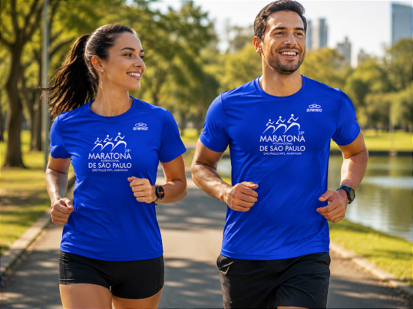 Camiseta 28ª Maratona Intl de São Paulo - Sao Paulo Intl Marathon 2024 Azul 42K em Poliéster