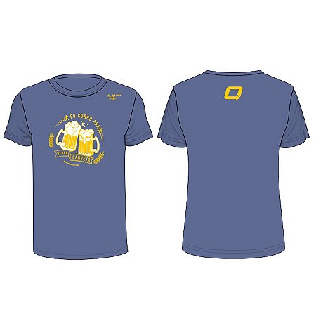 Camiseta EU CORRO PRA BEBER CERVEJA Azul Jeans em Poliamida - Tecido Premium