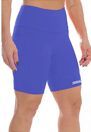 Bermuda Mania de Corrida de Alta Compressão Azul Royal Feminina com bolsos (Zero Transparência)