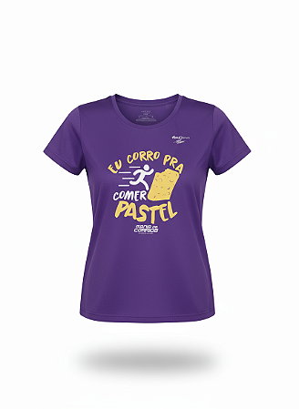 Camiseta EU CORRO PRA COMER PASTEL Roxa em Poliamida